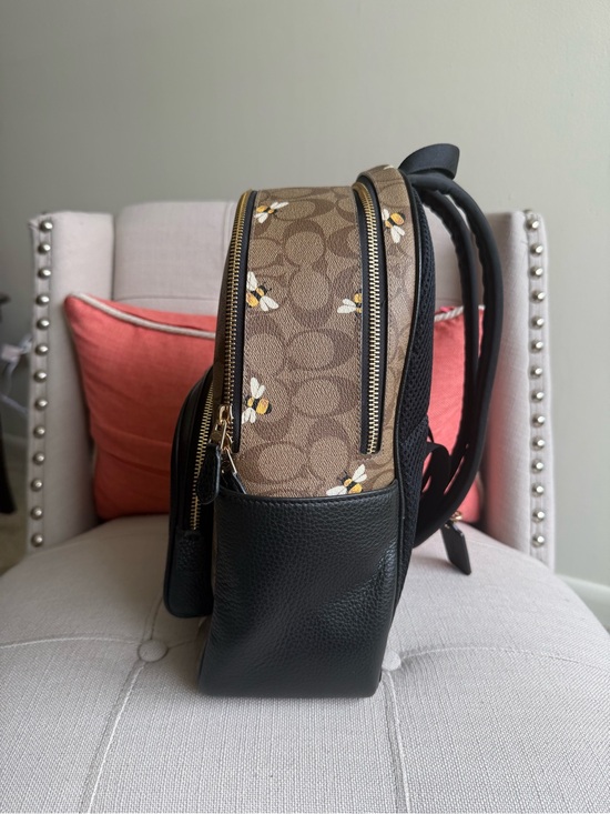 Coach Brown Signature Bee Print Backpack with Black Leather Pocket main image 7